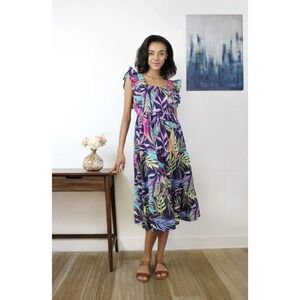 NWT Beach Lunch Lounge Alicia Tie Back Midi Dress XXL Multicolor Tropical Resort